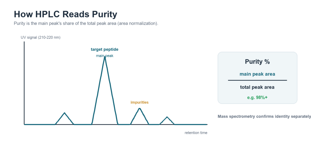 HPLC chromatogram showing peptide purity peak area