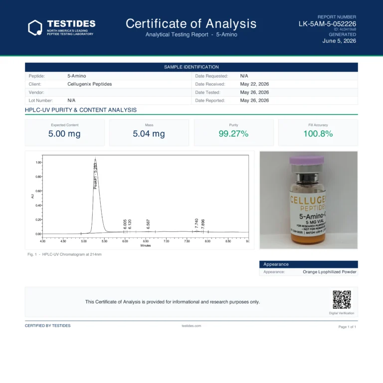 Certificate of Analysis for 5-Amino-1MQ 5 mg, report LK-5AM-5-052226