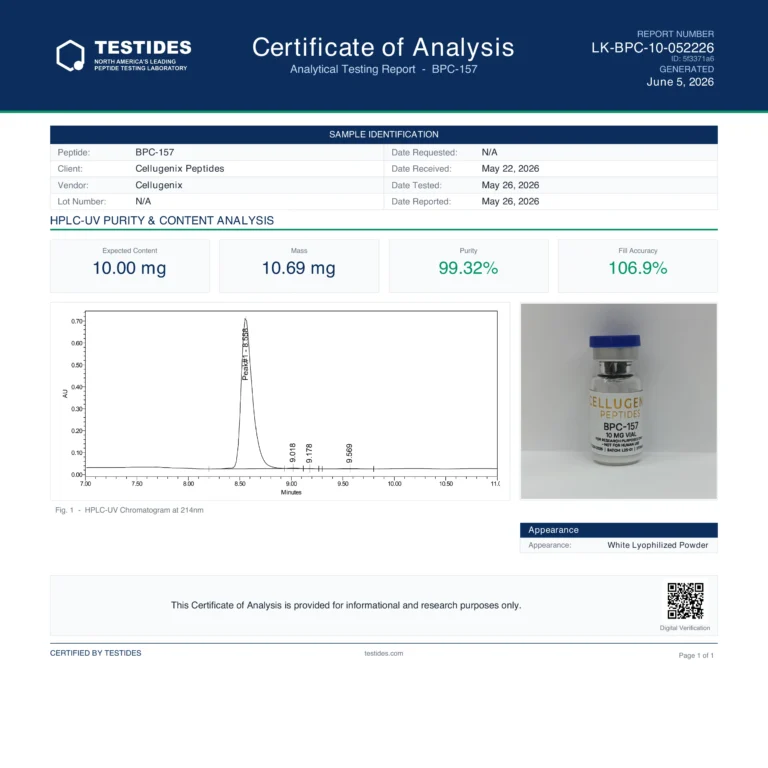Certificate of Analysis for BPC-157 10 mg, report LK-BPC-10-052226