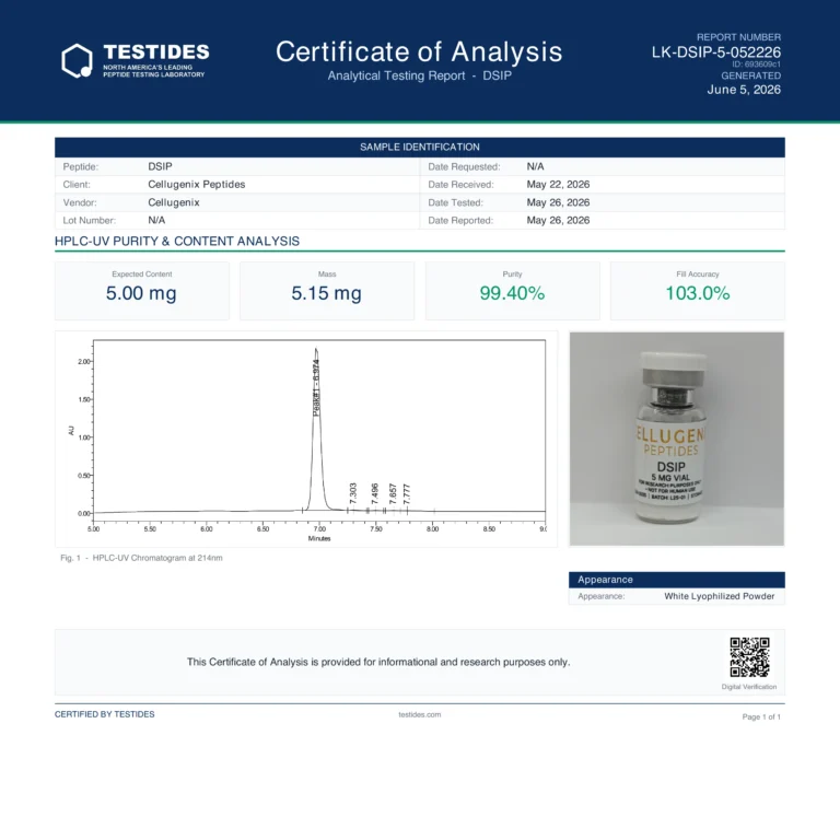 Certificate of Analysis for DSIP 5 mg, report LK-DSIP-5-052226