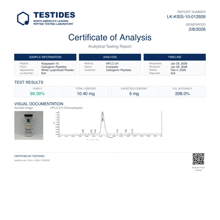 Certificate of Analysis for Kisspeptin-10 5 mg, report LK-KISS-10-012926