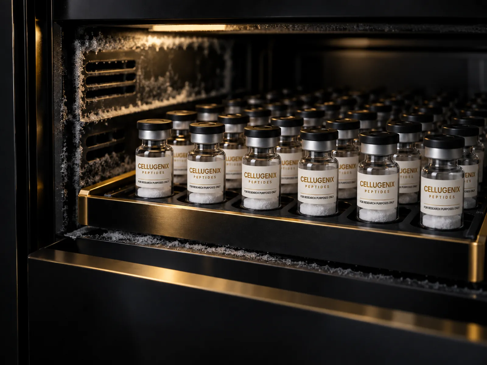Lyophilized peptide vials in controlled laboratory storage