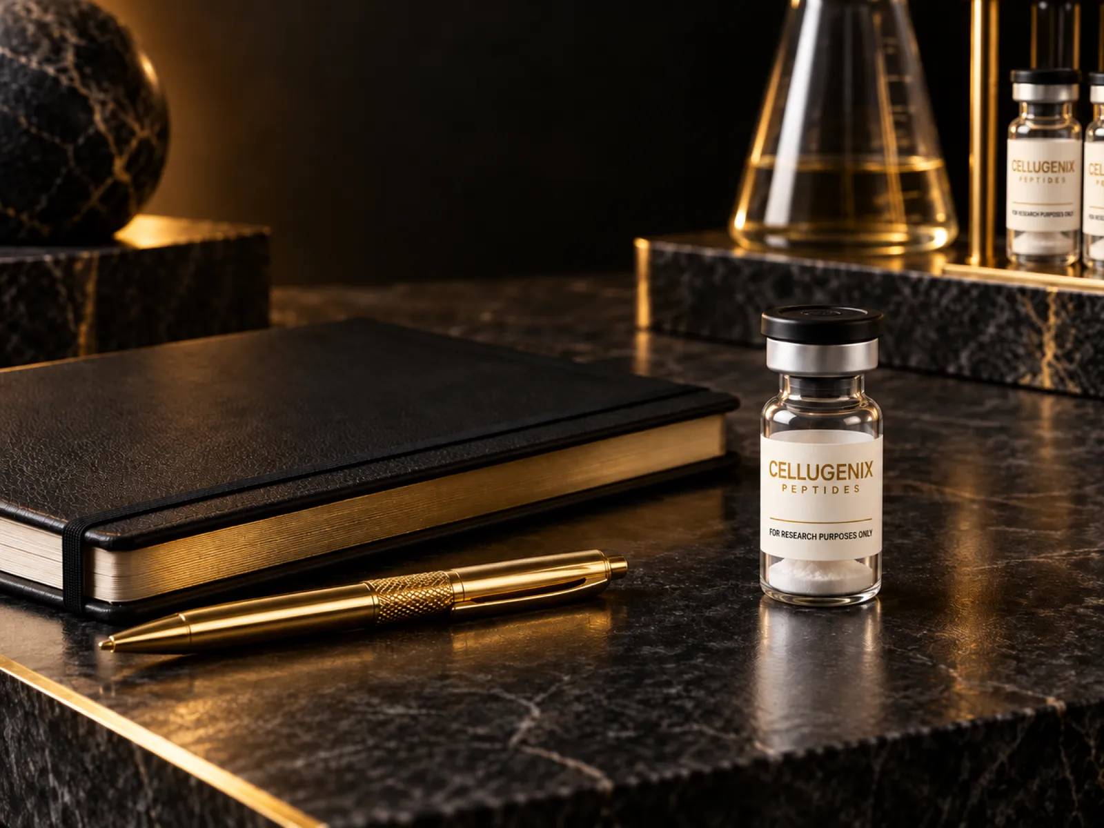 A Cellugenix vial beside a laboratory notebook