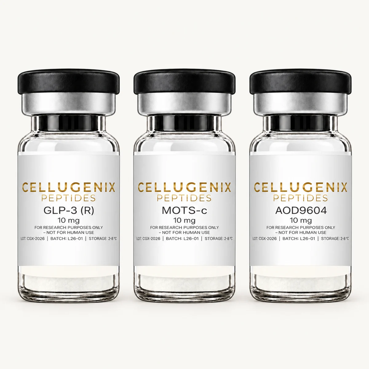 Cellugenix GLP-3 (R) + MOTS-c + AOD9604 Metabolic Research Bundle vials
